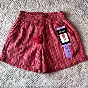Briggs Red Striped Women's Elastic Waist with Pockets Shorts Size‎ XS